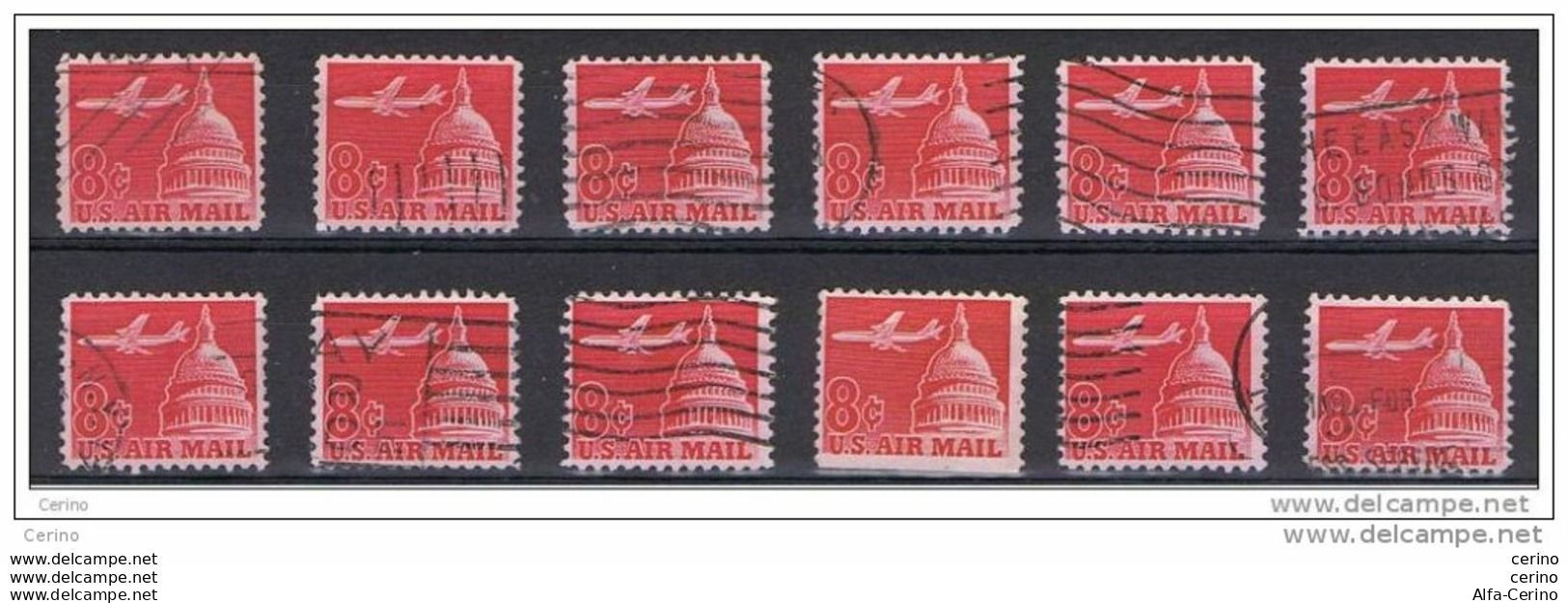 U.S.A.:  1962  AIR  MAIL  -  8 C. USED  STAMPS  -  REP. 12  EXEMPLARY  -  YV/TELL. 61 - 3a. 1961-… Gebraucht