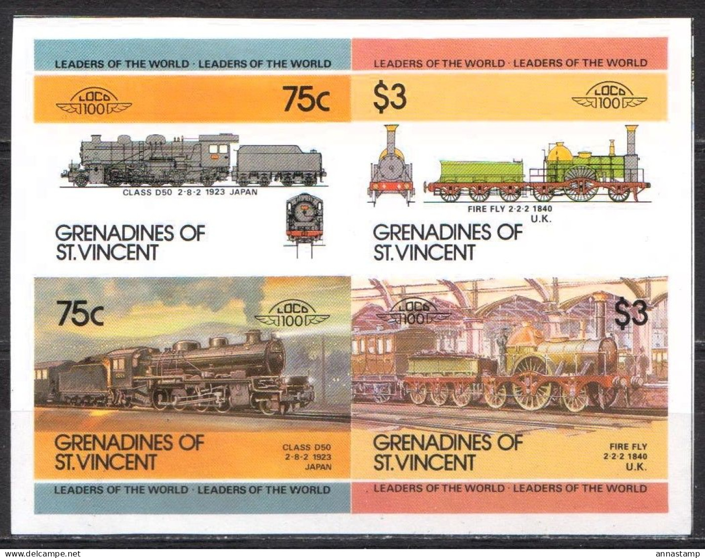 Grenadines Of St Vincent MNH Imperforated Stamps From SS - Trains