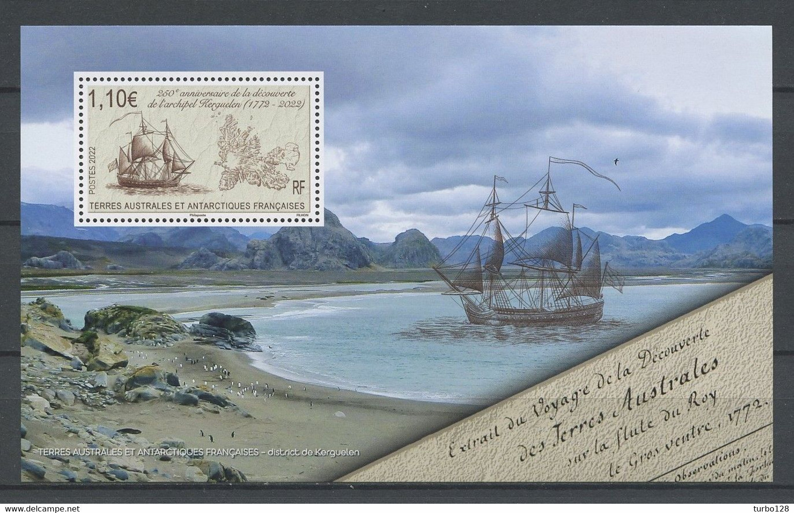 TAAF 2022 N° F998 ** Feuillet Neuf MNH Superbe  Bateau Voilier Sailboat Archipel îles Des Kerguelen - Unused Stamps
