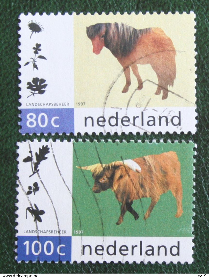 Koe + Pony Horse Cow Natuur En Milieu NVPH 1711-1712 (Mi 1608-1609); 1997 Gestempeld / Used NEDERLAND / NIEDERLANDE - Gebruikt