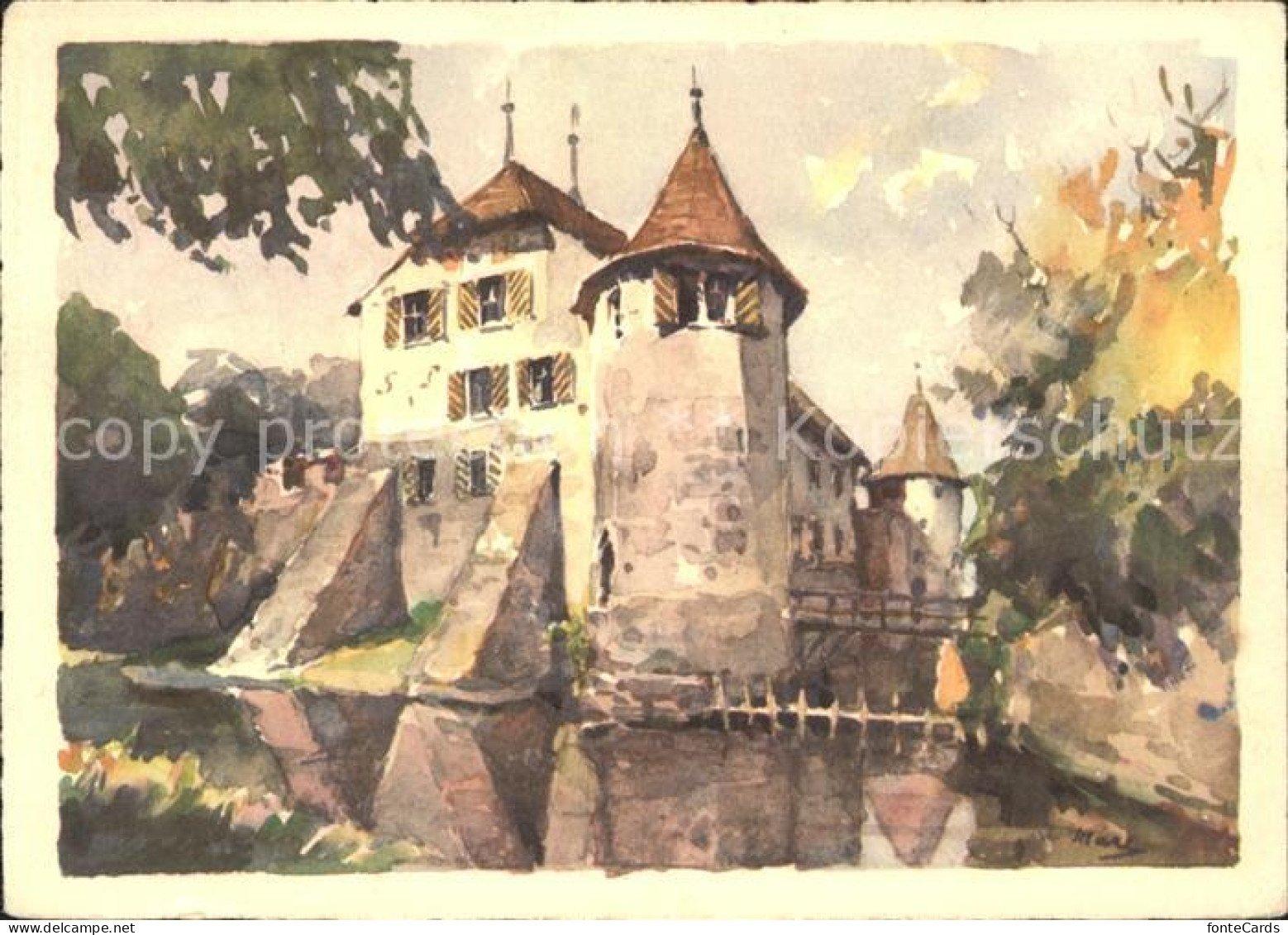 11621947 Hallwil Kuenstlerkarte Zeichnung Schloss Hallwil - Andere & Zonder Classificatie