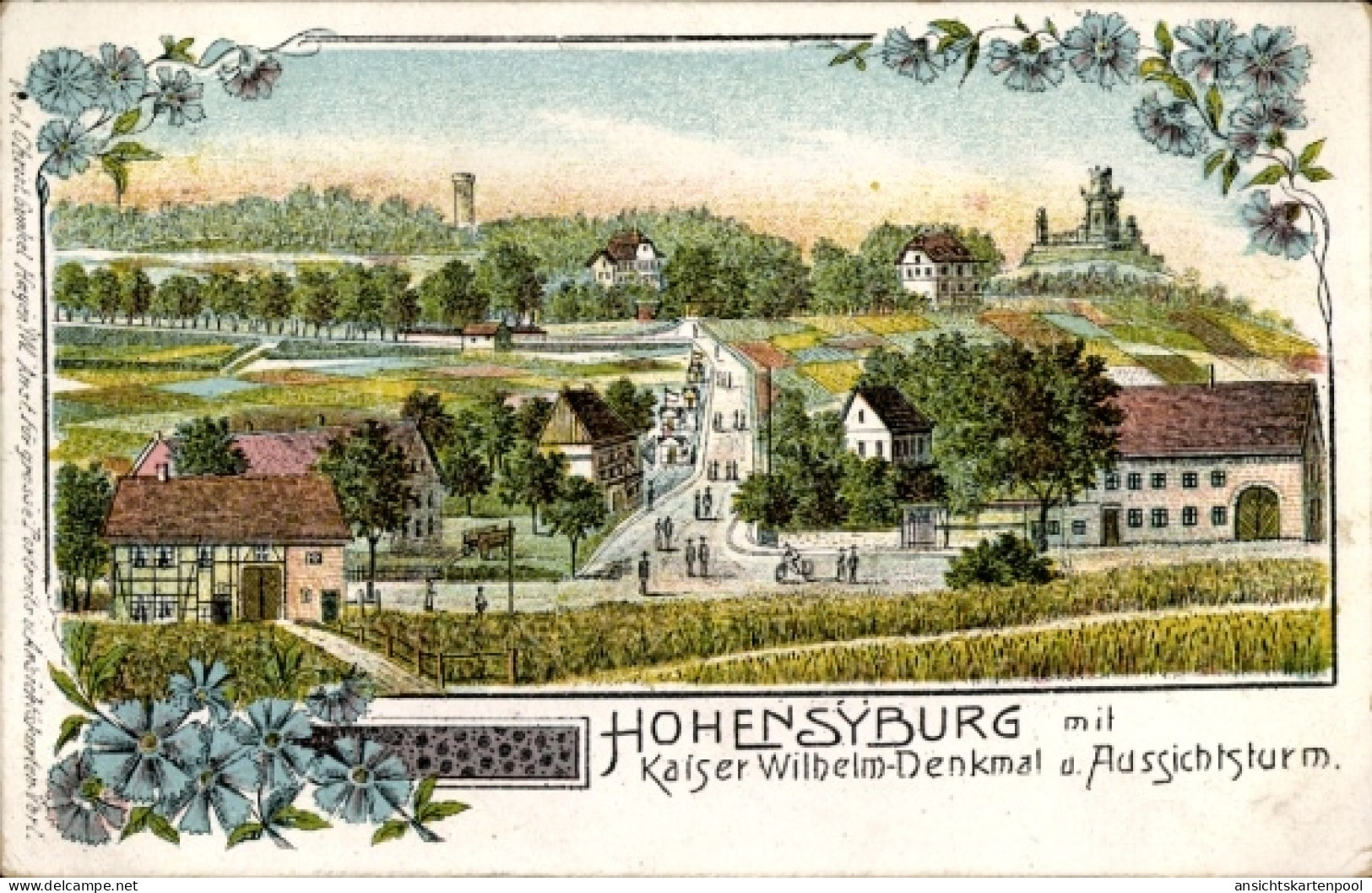 Lithographie Syburg Dortmund Nordrhein Westfalen, Hohensyburg, Kaiser Wilhelm-Denkmal, Aussichtsturm - Other & Unclassified