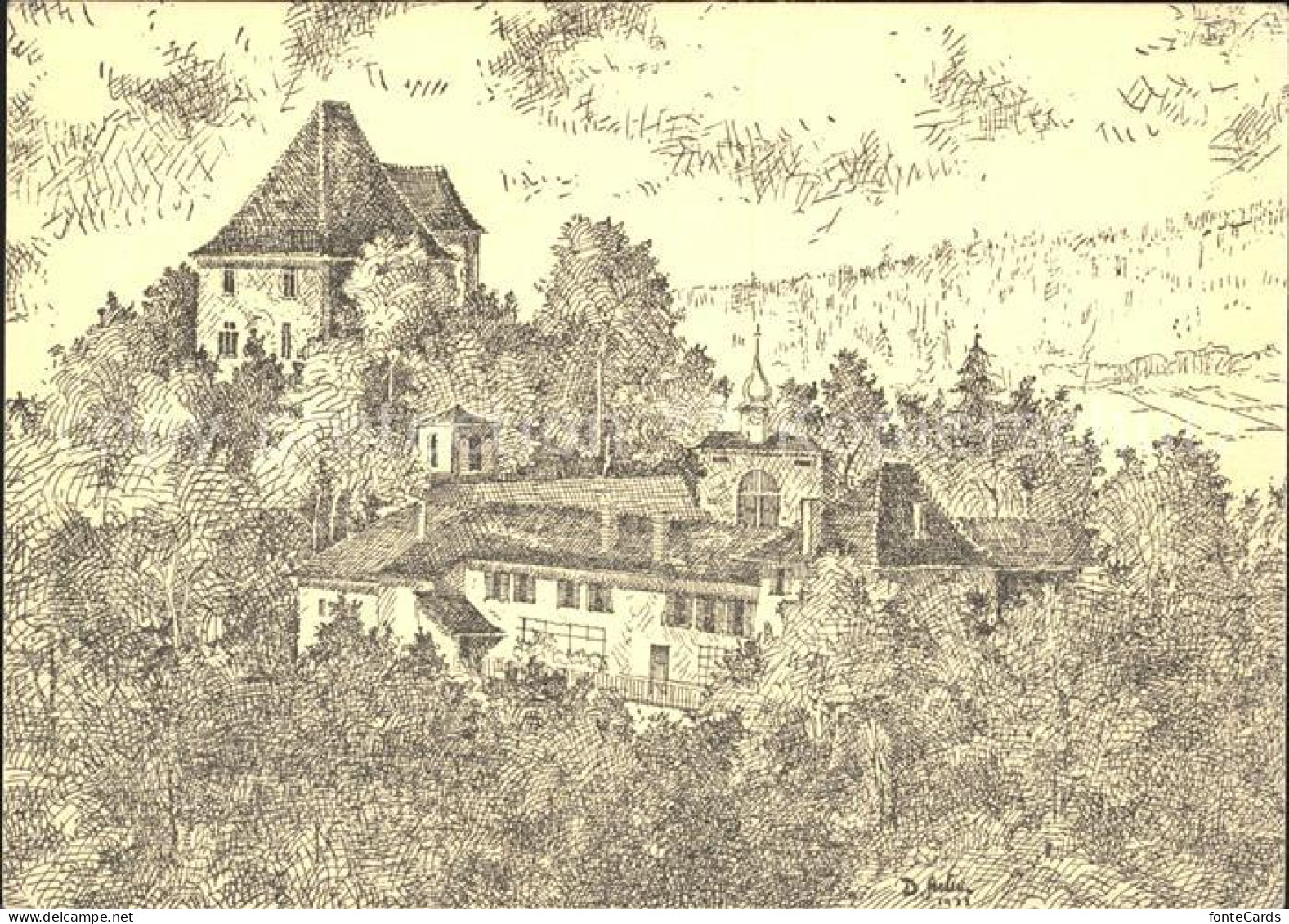 11621931 Aargau Kanton Schloss Liebegg Kuenstlerkarte Zeichnung Aarau - Autres & Non Classés