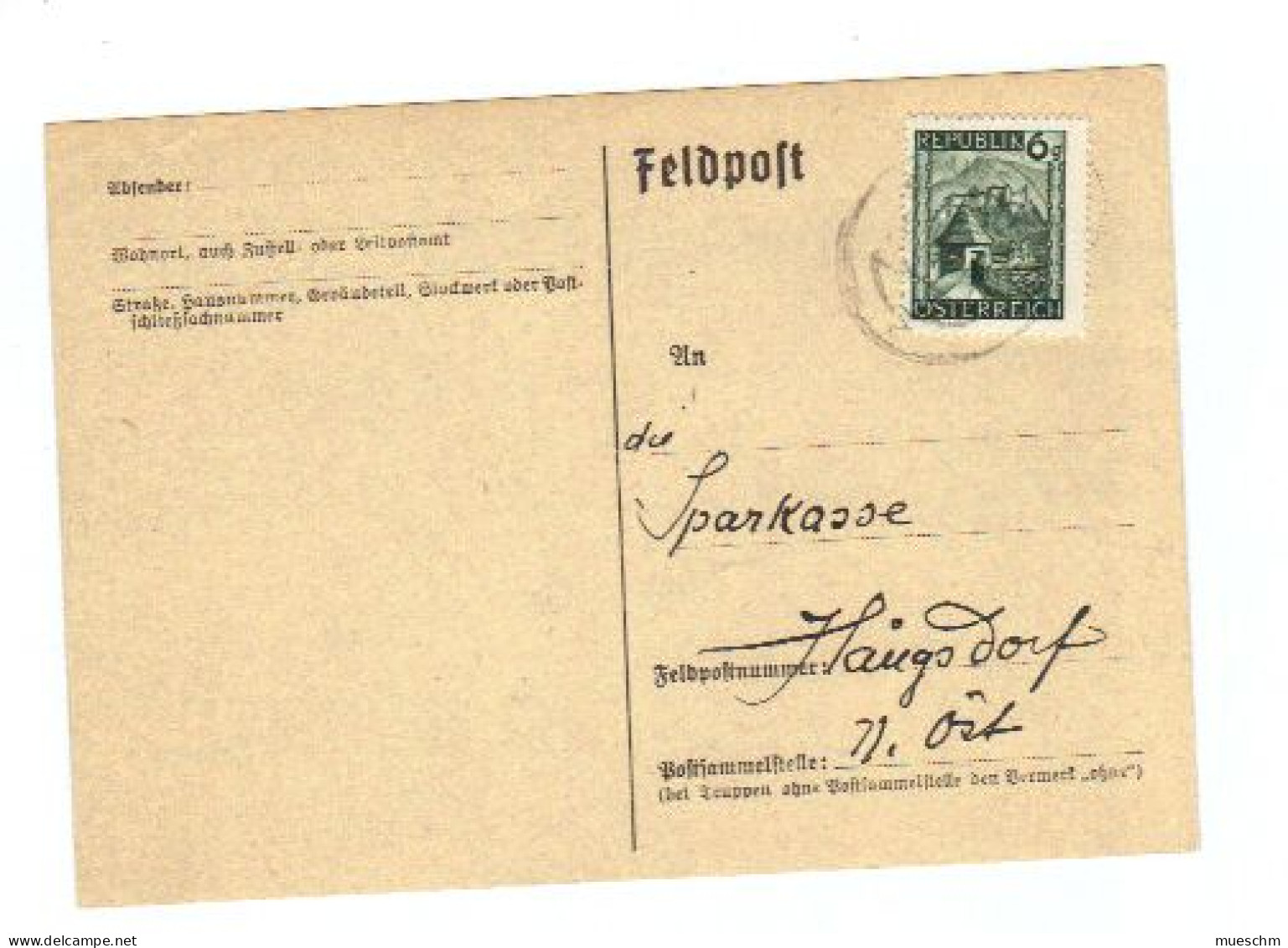 Österreich, 1946, "Feldpost"-Postkarte, Frankiert Mit MiNr.741 (Landschaft) (11891E) - Briefkaarten
