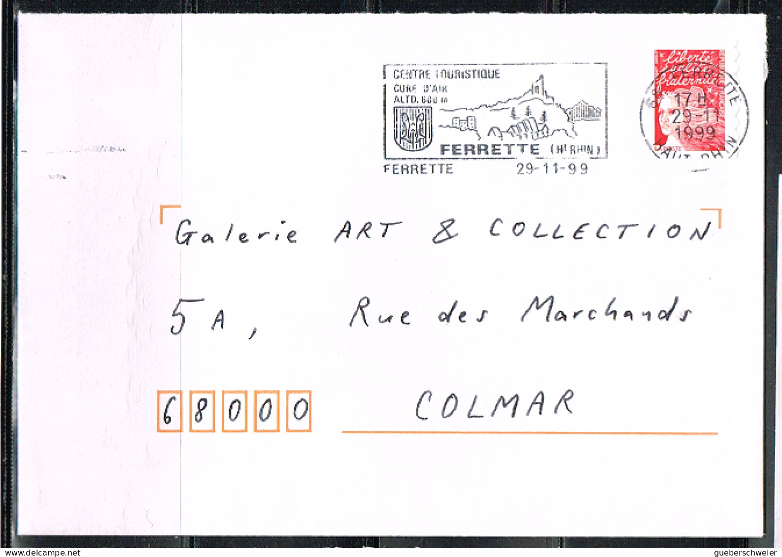 NAT-L38 - FRANCE Flamme Illustrée Sur Lettre De Ferrette Cure D'air 1999 - Oblitérations Mécaniques (flammes)