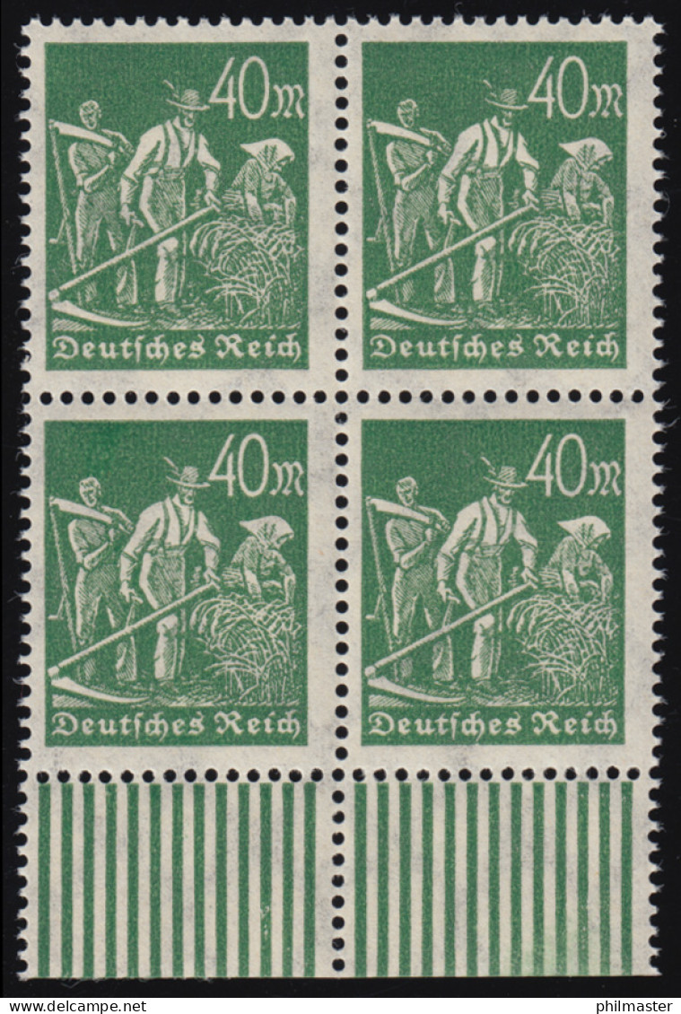 244d Freimarke Arbeiter 40 M, Dunkelolivgrün, Viererblock Unten, Postfrisch ** - Neufs