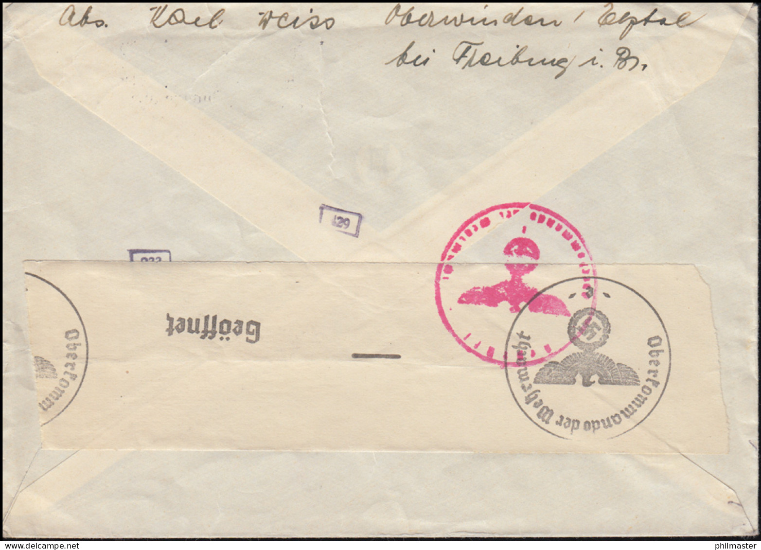 Zensur Oberkommando Der Wehrmacht Auslandsbrief 793 Freimarke OBERWINDEN 1942 - Other & Unclassified