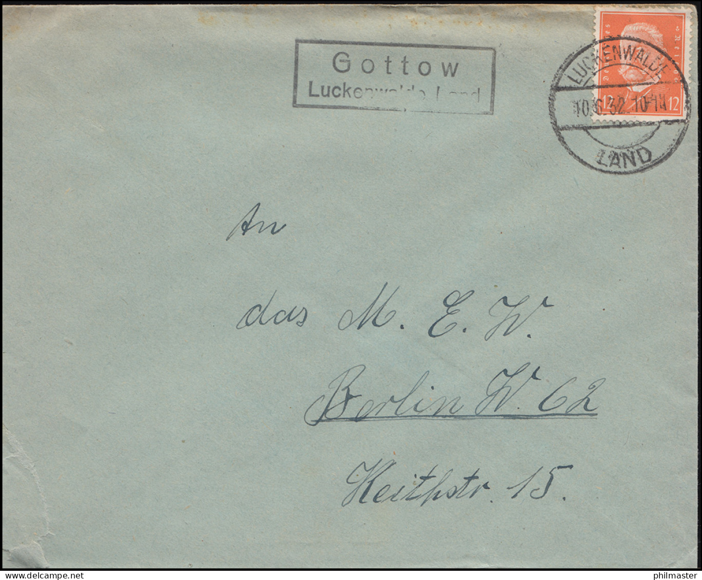 Landpost Gottow über Luckenwalde / Land 10.6.32 Auf Brief  - Lettres & Documents