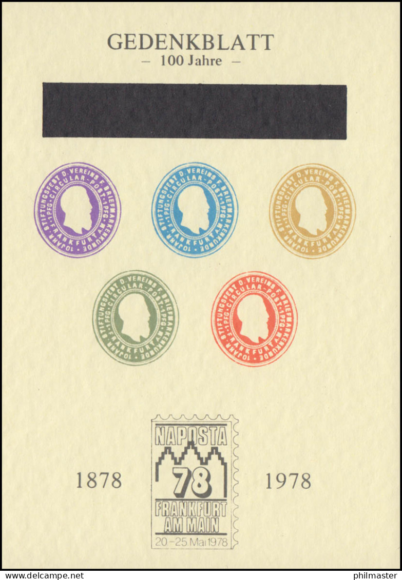 Gedenkblatt NAPOSTA Frankfurt/Main 100 Jahre Verein Der Briefmarkenkunde 1978 - Privados & Locales