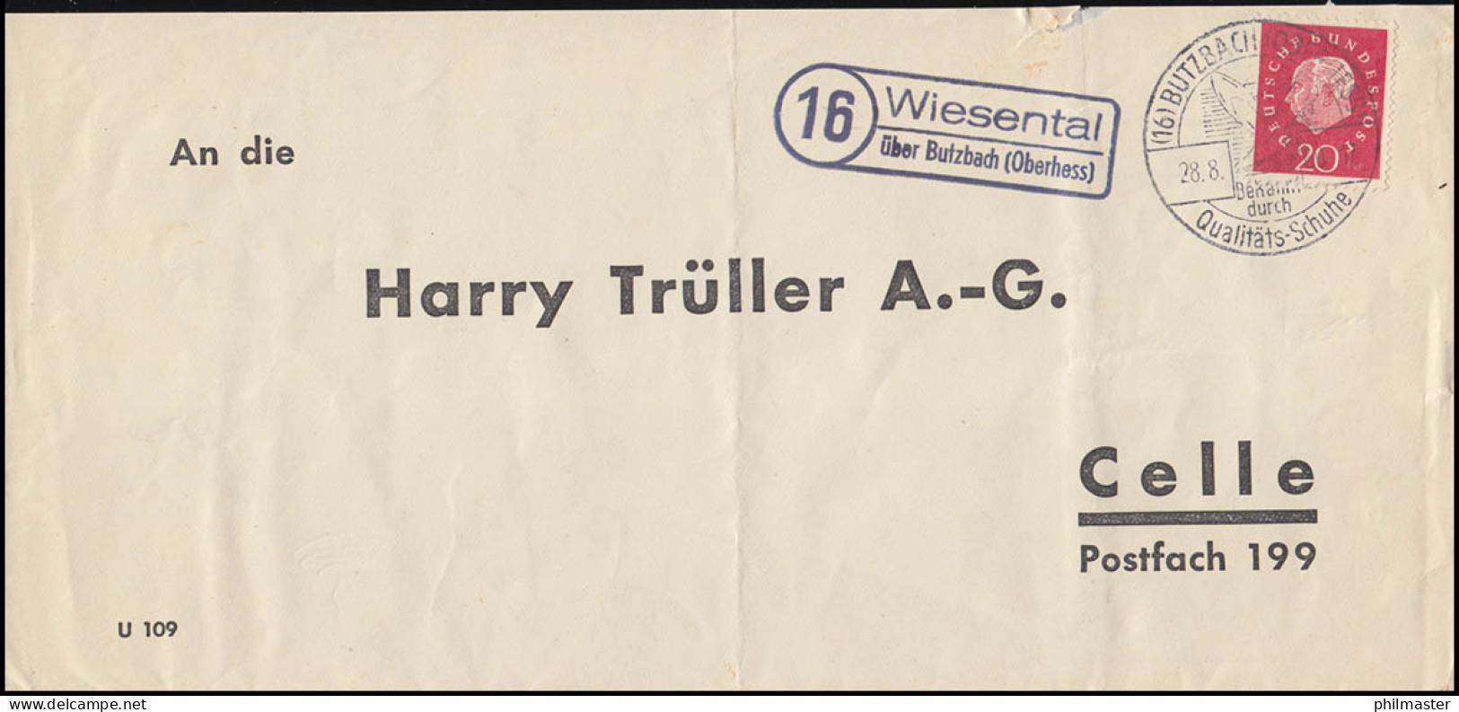 Landpost Wiesental über Butzbach 1960 Bedarfserhaltung/senkrechter Briefbug - Altri & Non Classificati