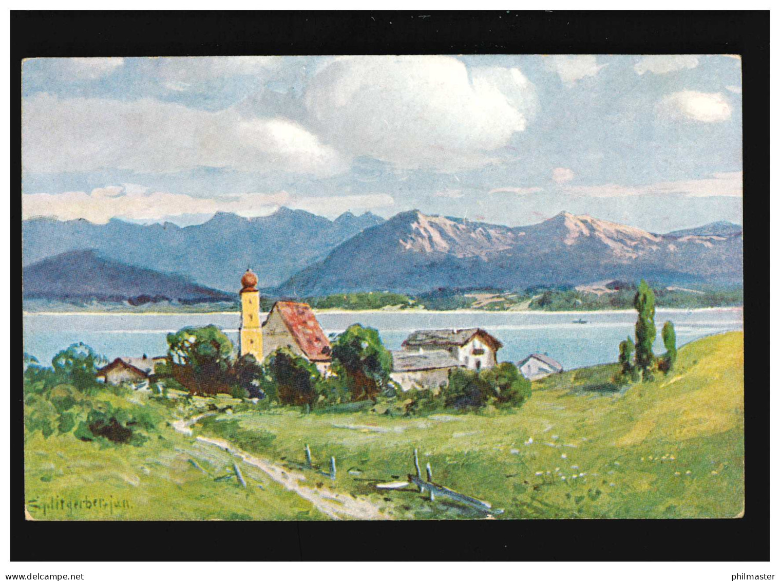 Landwirtschaft Bauernhäuser Dorf Kirche See Gebirge Weiden Panorama, Ungebraucht - Andere & Zonder Classificatie