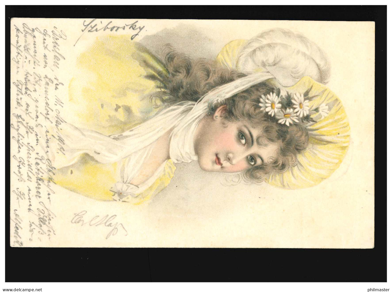 AK Frauen: Frau Haube Und Margeriten Im Haar, Gelbes Kleid, Ratibor 12.05.1901 - Moda