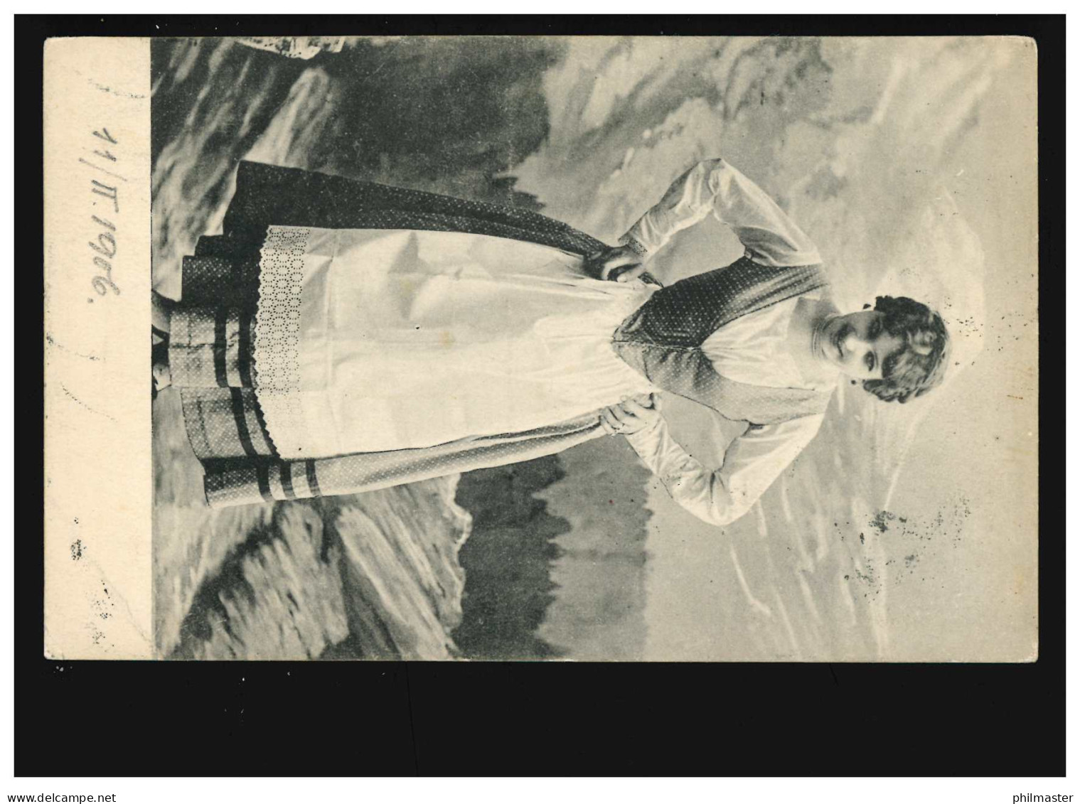 AK Frauen: Frau Im Dirndl Vor Berglandschaft, Nagy-Varad/Budapest  06.02.1912 - Fashion