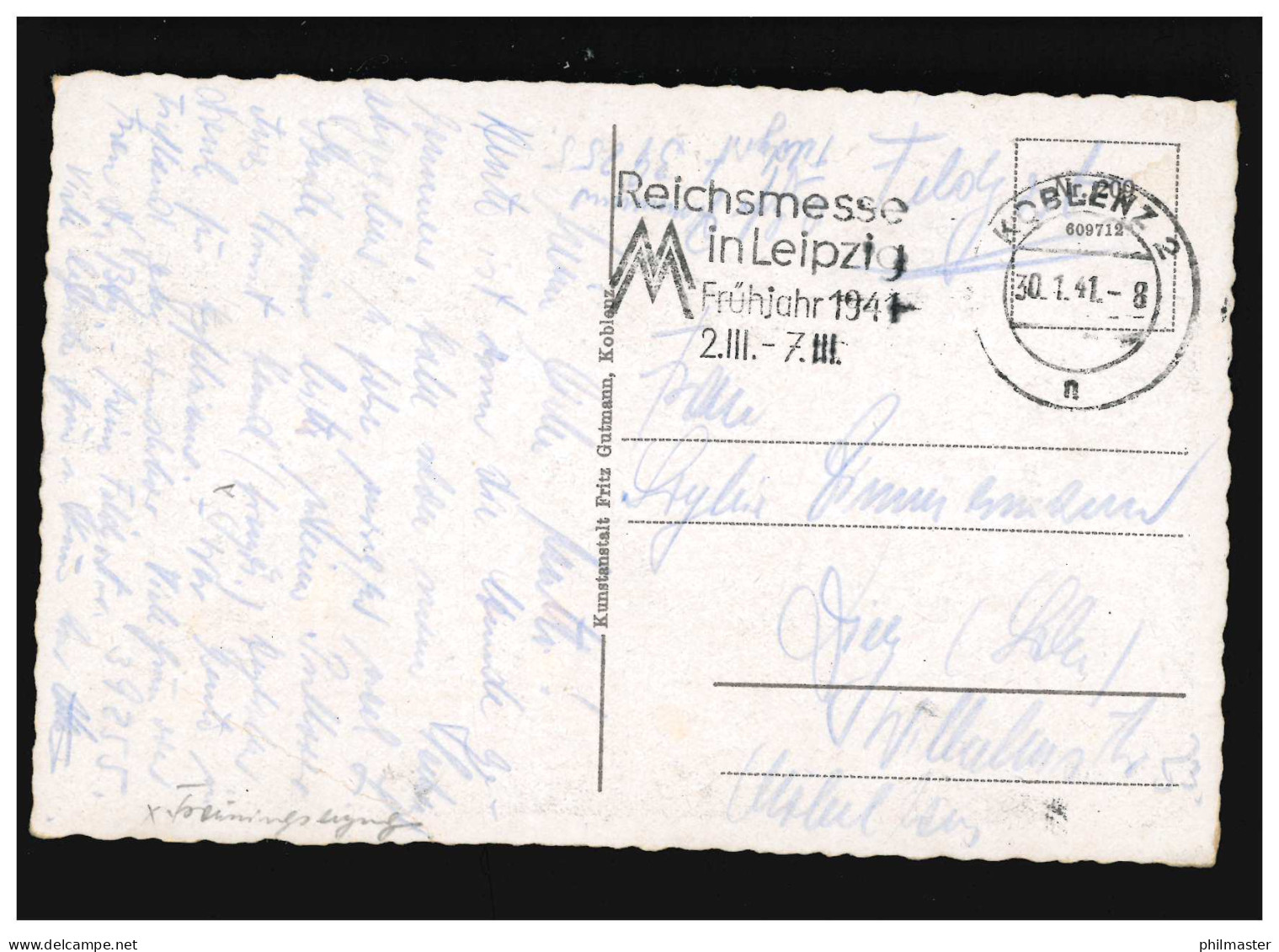 AK Koblenz Am Rheinufer, Feldpost, Reichsmesse Leipzig, Koblenz 30.1.1941 - Other & Unclassified