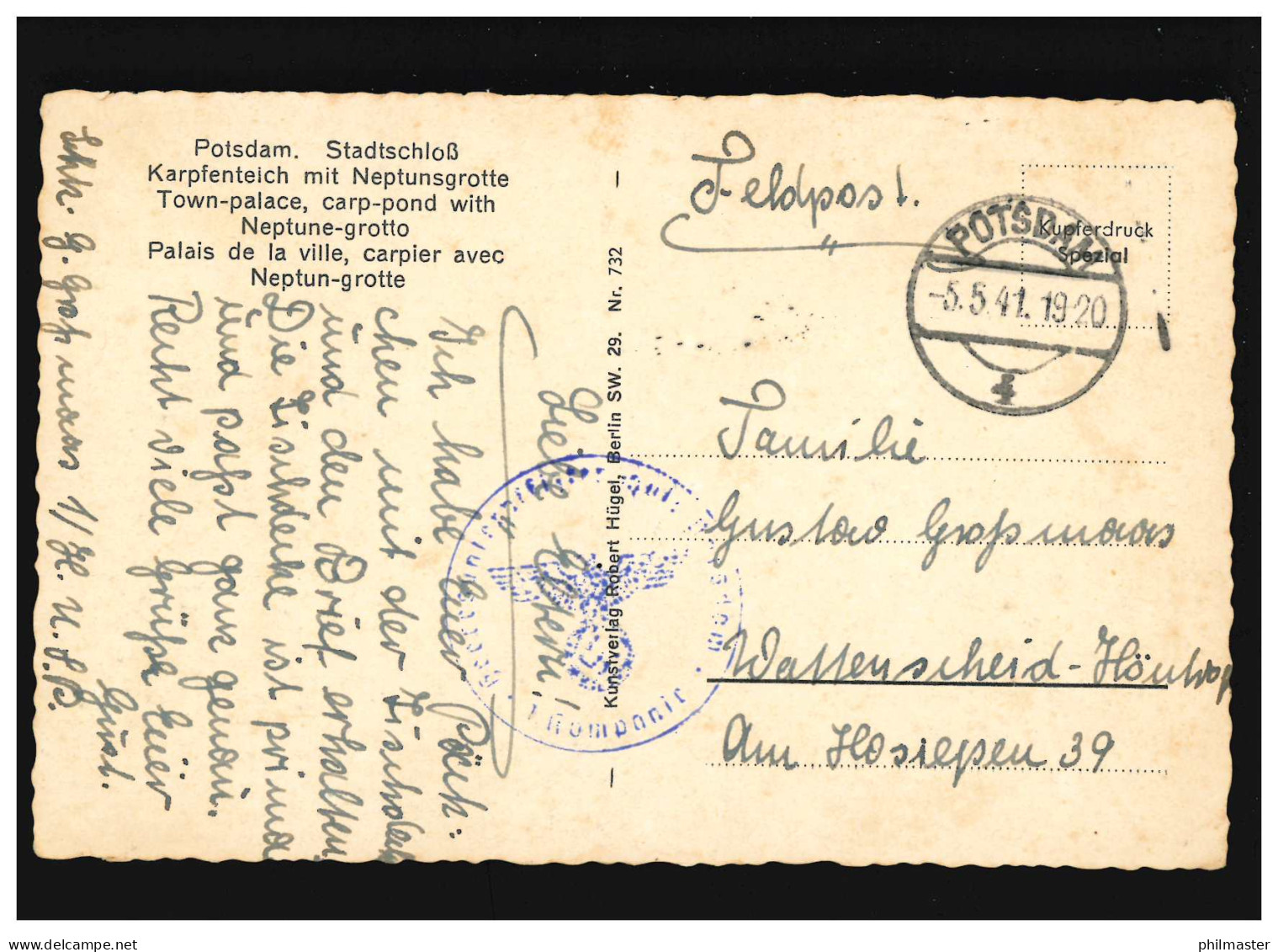 AK Potsdam Stadtschloss, Karpfenteich, Neptungrotte, Feldpost, Potsdam 5.5.1941 - Other & Unclassified