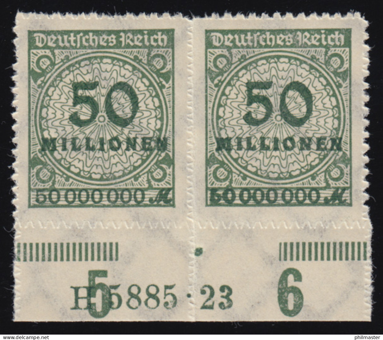 321B HAN Infla 50 Mio Mark Als Unterrand-Paar Mit HAN, Ungefaltet, ** - Unused Stamps