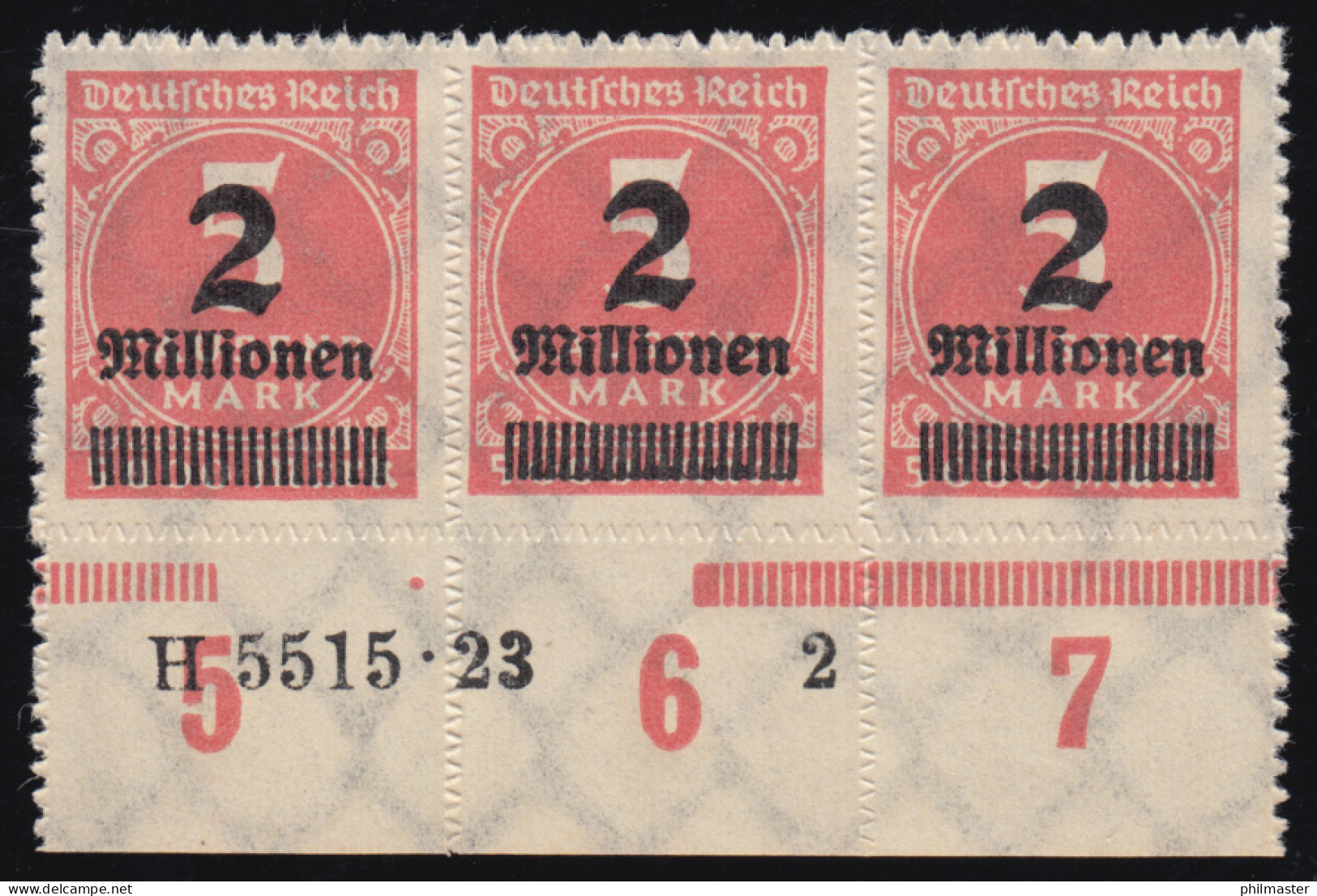 312 HAN Infla 2 Mio Mark Als Unterrand-Dreierstreifen Mit HAN, Ungefaltet, ** - Unused Stamps