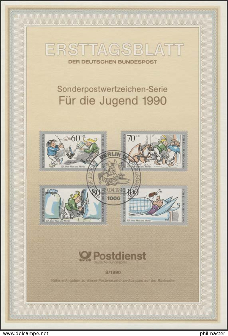 ETB 08/1990 Jugend, Max Und Moritz - 1e Jour – FDC (feuillets)
