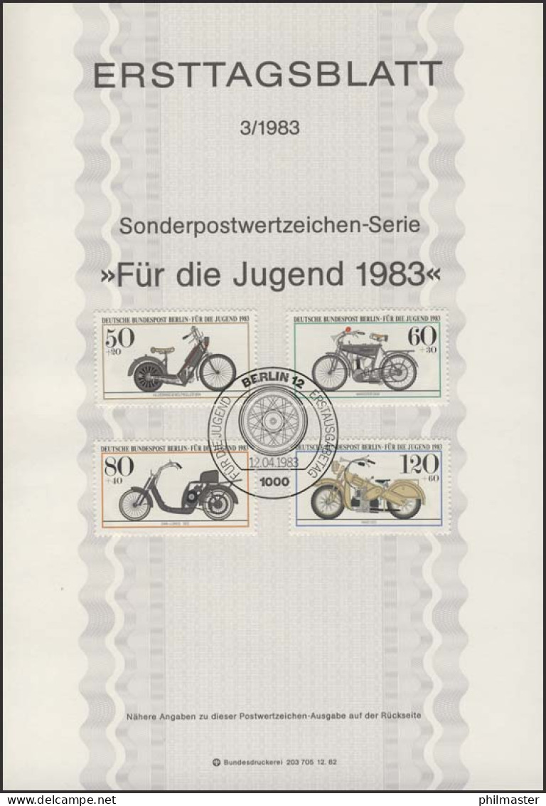 ETB 03/1983 Für Die Jugend, Motorräder - 1° Giorno – FDC (foglietti)