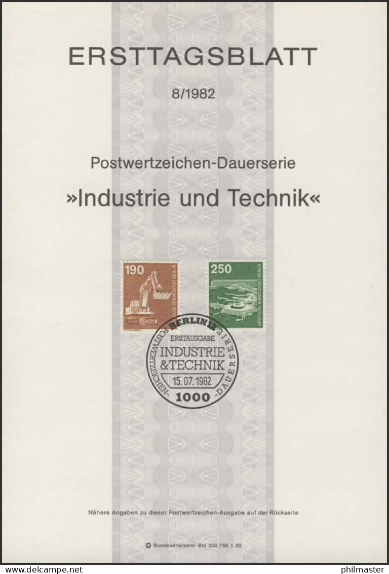 ETB 08/1982 IuT, Löffelbagger, Flughafen Frankfurt - 1° Giorno – FDC (foglietti)