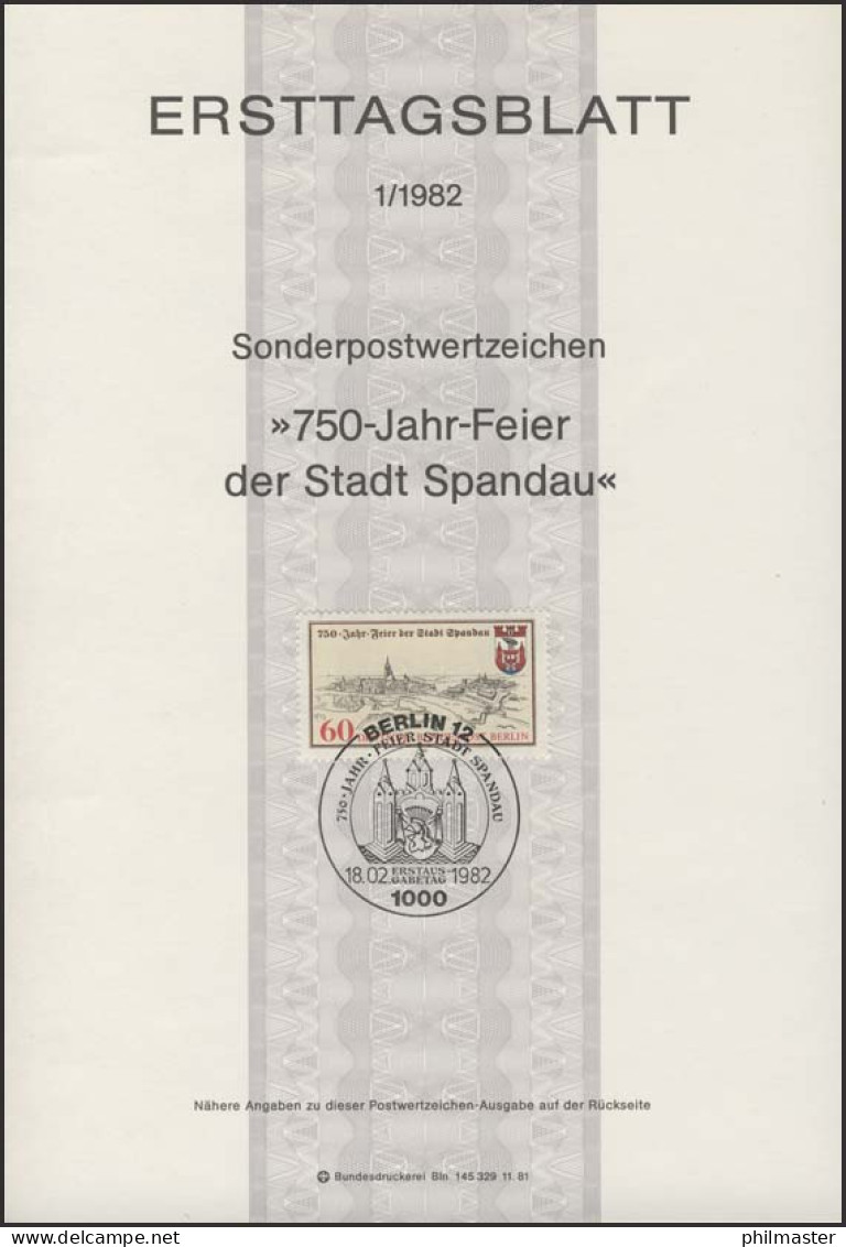 ETB 01/1982 Spandau - 1. Tag - FDC (Ersttagblätter)