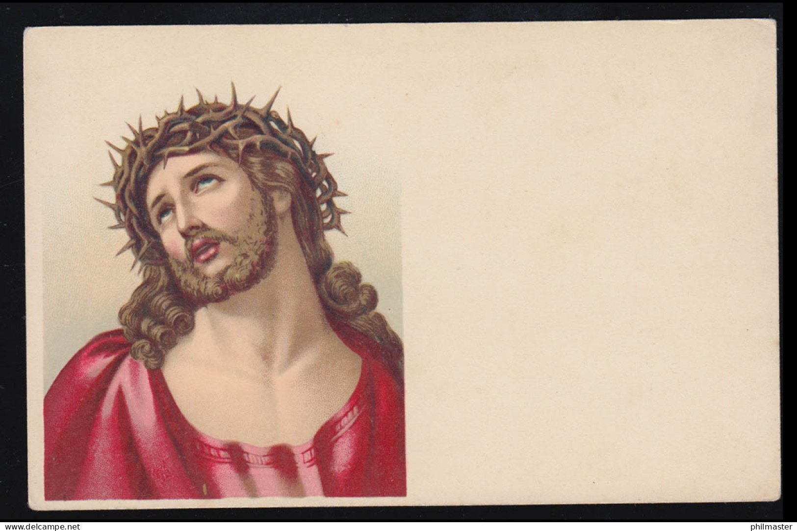 AK Jesusportrait Am Kreuz Mit Dornenkranz Im Rosen Gewand, Ungebraucht - Sonstige & Ohne Zuordnung