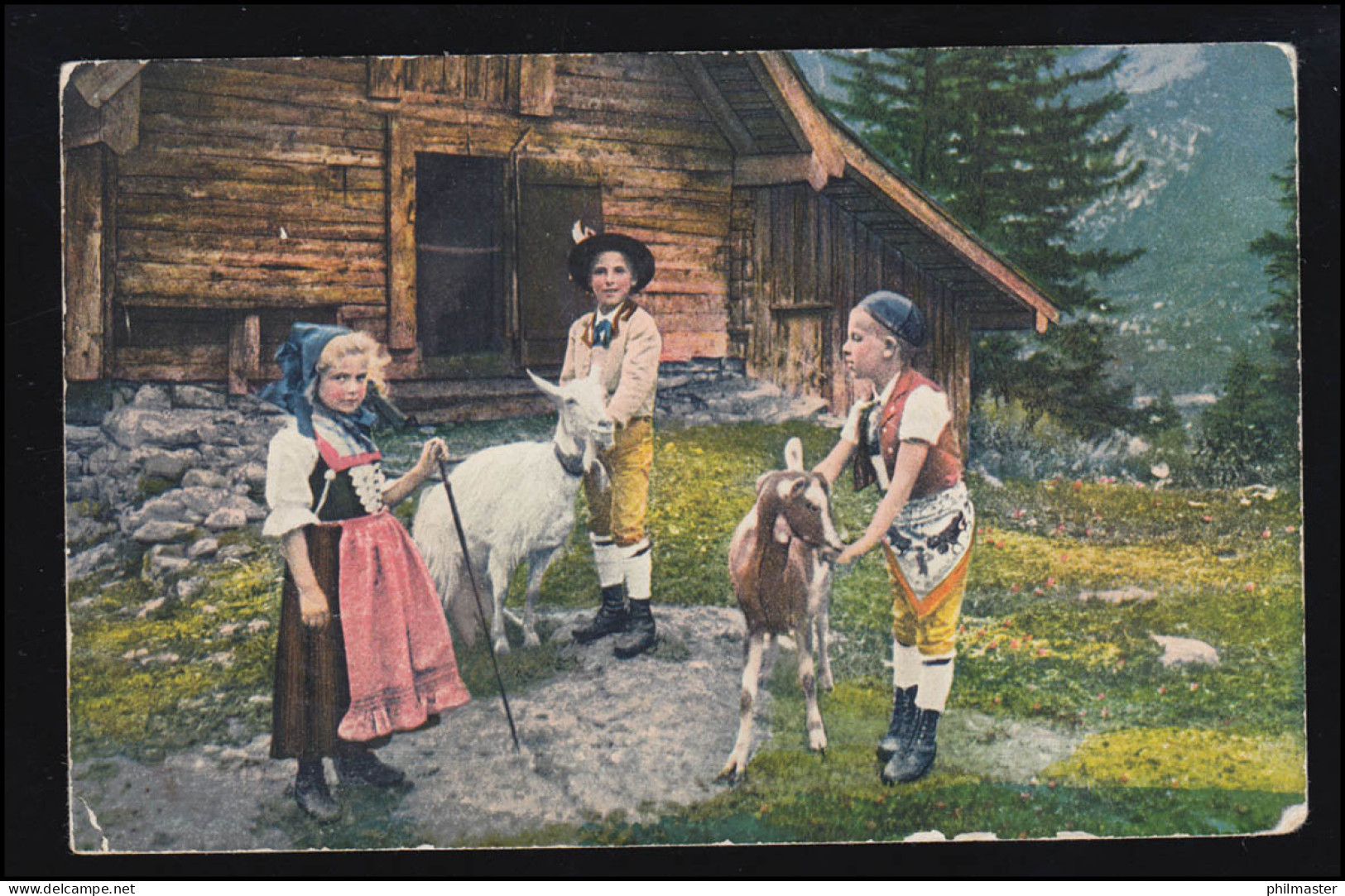 Tiere-AK Appenzeller Trachten: Kindergruppe Mit Ziegen, Gelaufen 1928 - Sonstige & Ohne Zuordnung