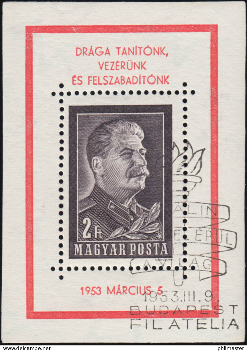 Ungarn: Block 23 Tod Von Stalin Mit Ersttagssonderstempel BUDAPEST 9.3.1953 - Other & Unclassified