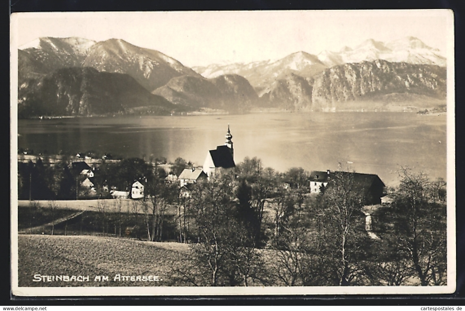 AK Steinbach Am Attersee, Ortsansicht Mit Kirche Und See  - Other & Unclassified