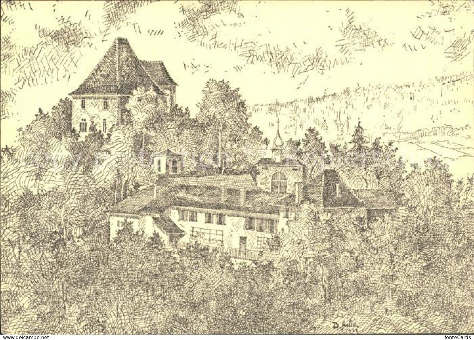 11621851 Aargau Kanton Kuenstlerkarte Schloss Liebegg Zeichnung Aarau - Sonstige & Ohne Zuordnung