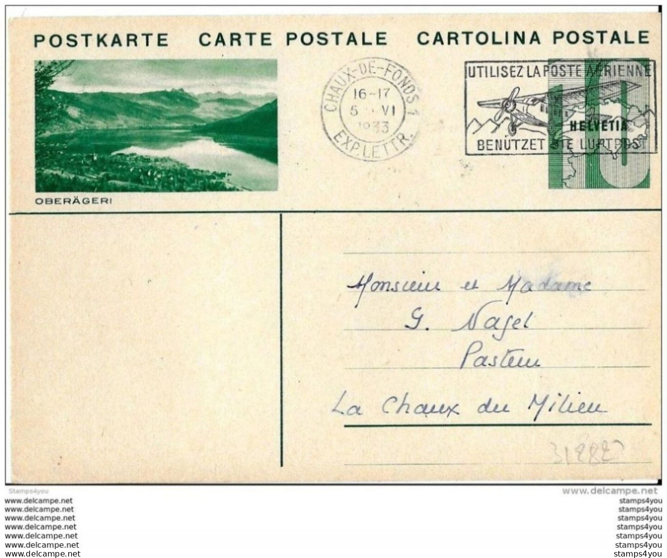 39-58 - Entier Postal  Avec Illustration "Oberägeri" - Oblit Mécanique 1933 - Postwaardestukken