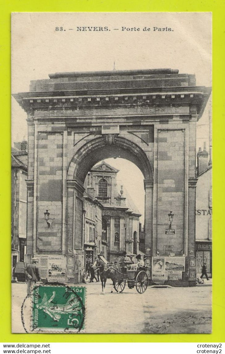 58 NEVERS N°83 Porte De Paris Attelage Cheval Et Chien MUR De PUB Pour Les Pneus Concours Je Sais Tout VOIR DOS En 1908 - Nevers