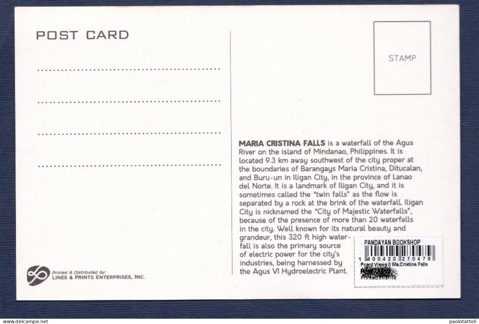 Philippines- Mindanao Is., Iligan City- Maria Cristina Falls- New, Standard Size Post Card, Verso Divided. - Philippinen