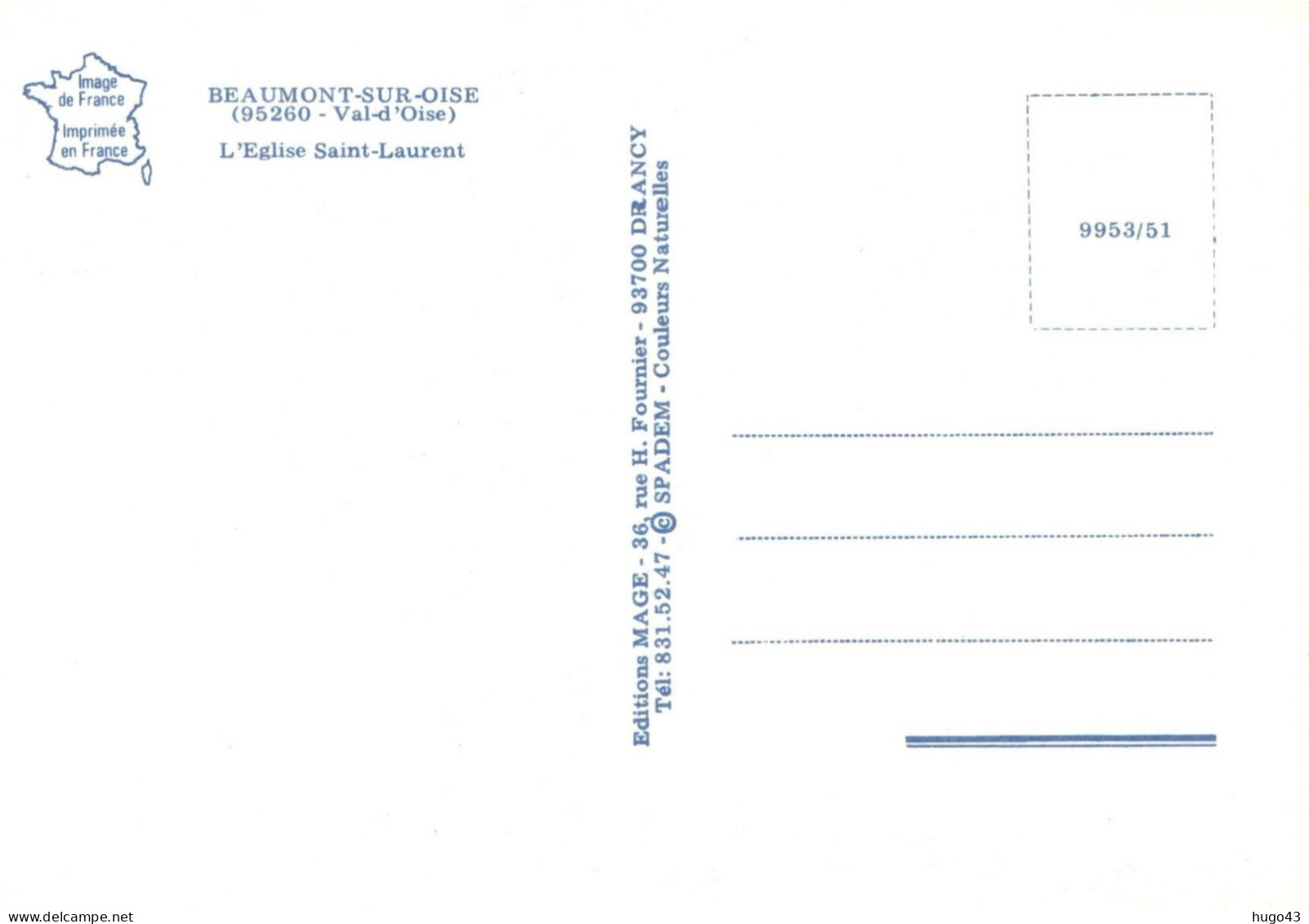 (RECTO / VERSO) BEAUMONT SUR OISE - L' EGLISE SAINT LAURENT - CPM GF - Beaumont Sur Oise