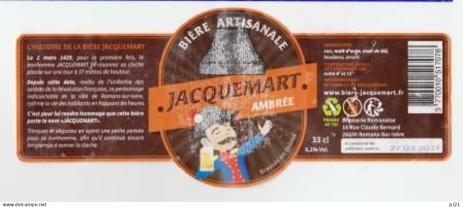 Etiquette De Bière " JACQUEMART " Brasserie Romanaise  Guignol Gendarme (479)_Eb264 - Bier