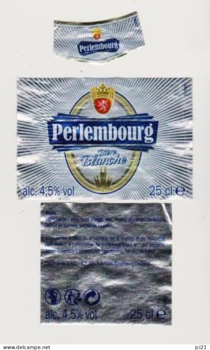 Etiquette, Collerette Et Contre étiquette De Bière Blanche " PERLEMBOURG " (2548)_Eb39 - Cerveza