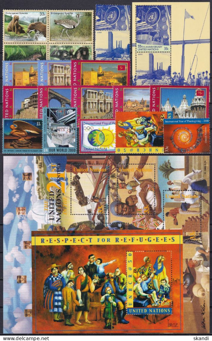 UNO NEW YORK 2000 Mi-Nr. 830/Block 20 Kompletter Jahrgang/complete Year Set ** MNH - Unused Stamps