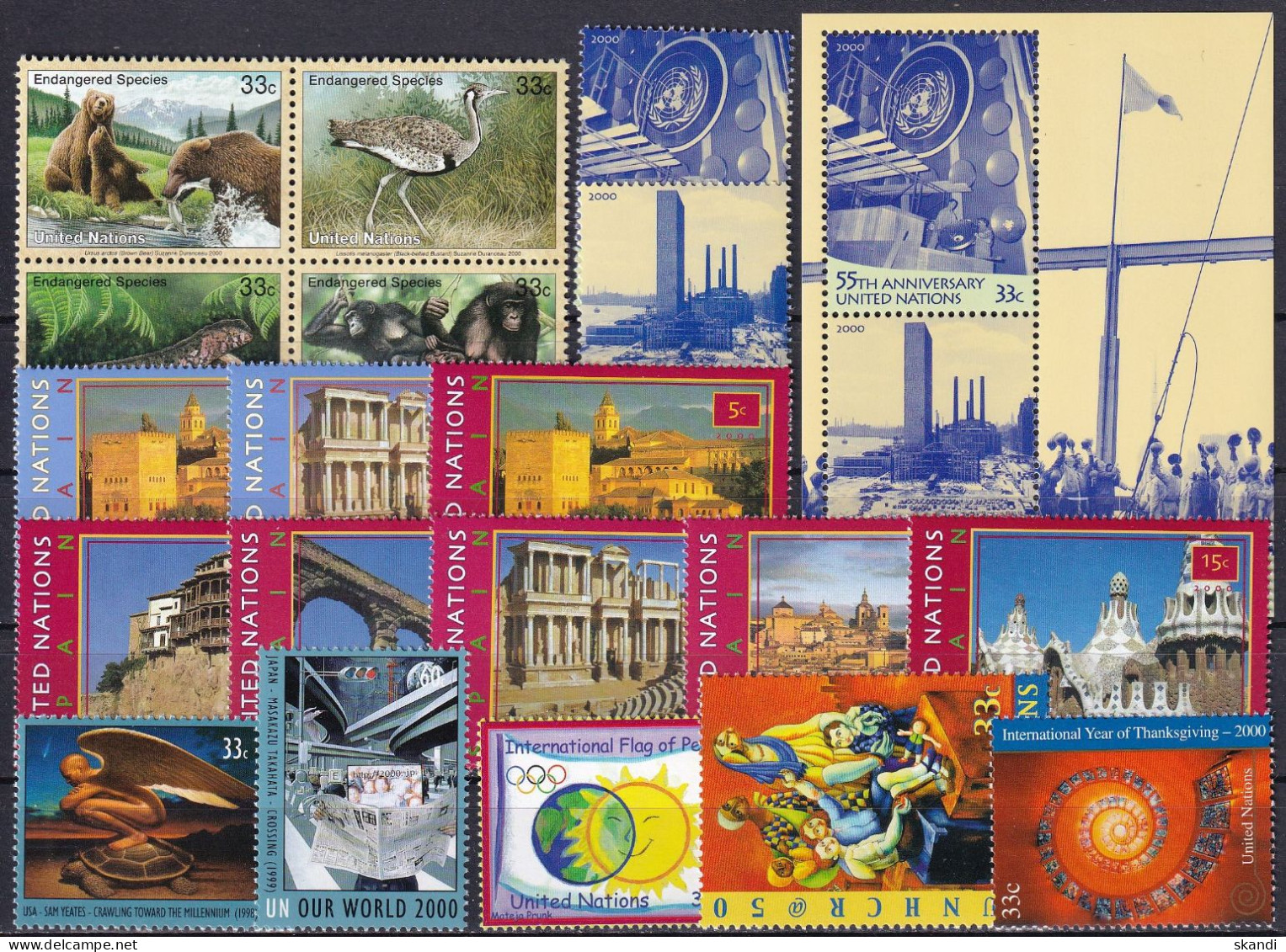 UNO NEW YORK 2000 Mi-Nr. 830/Block 20 Kompletter Jahrgang/complete Year Set ** MNH - Nuevos