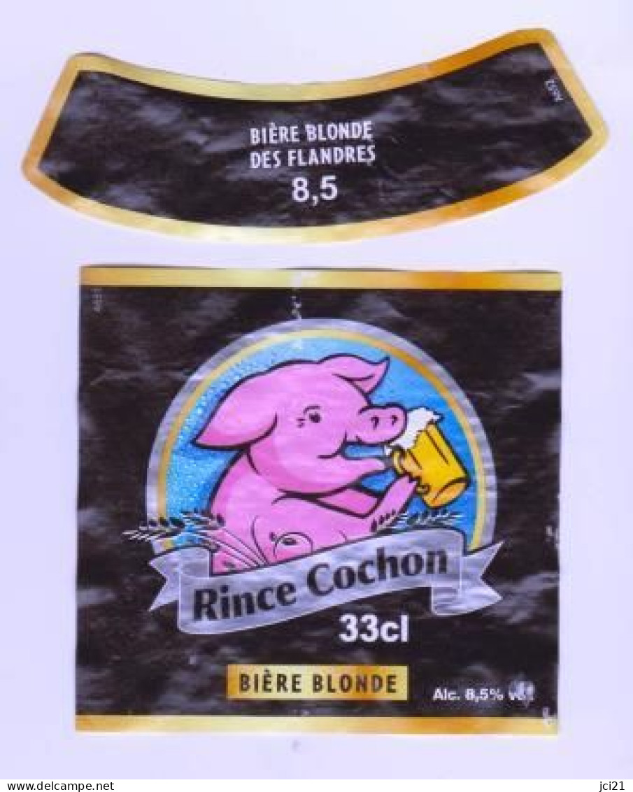Étiquette Et Collerette De Bière " RINCE COCHON "  (2897)_eb137 - Beer