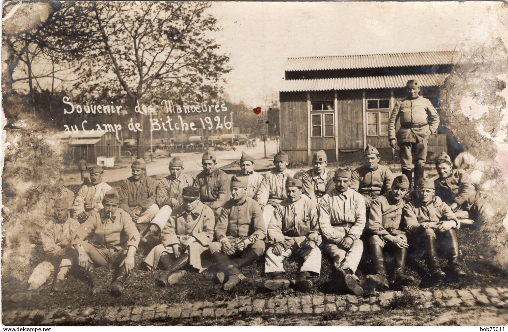 Carte Photo De Soldats Francais D'un Régiment D'infanterie Pendant Les Manœuvres Au Camp De Bitche En 1926 - Guerra, Militares