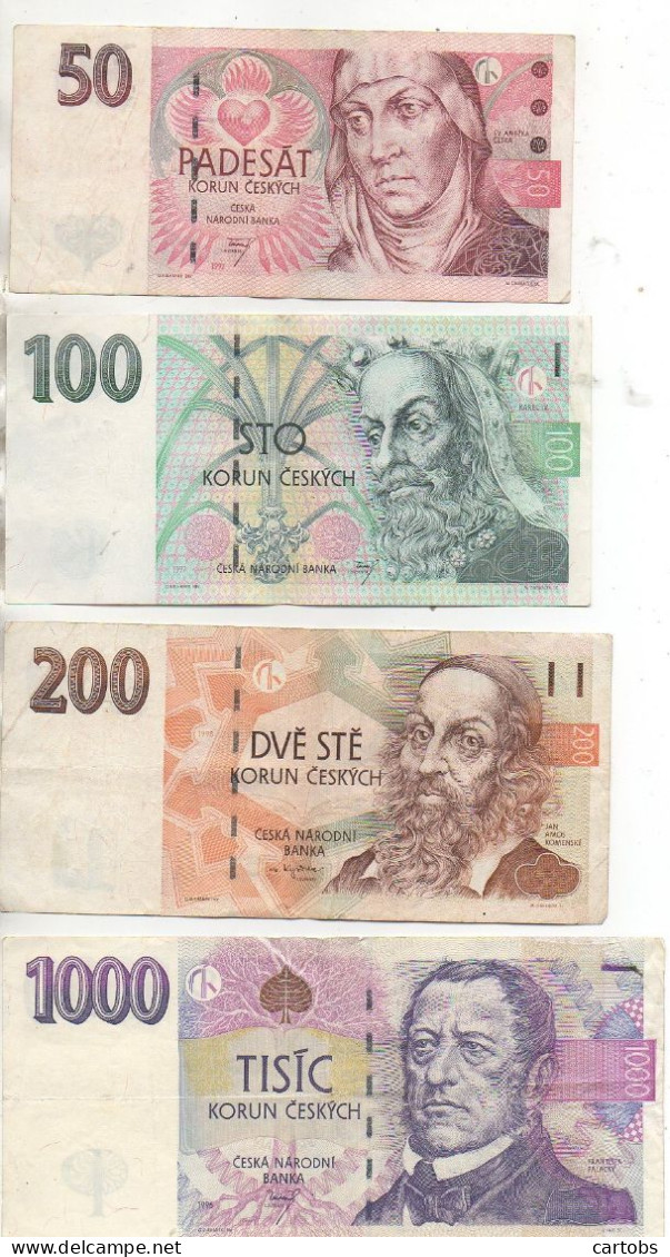 KORUN CESKYCH LOT De 4 Billets De Tchéquie 50/100/200/et 1000 :  Padesat, STO, Dveste, Tisic - Czech Republic