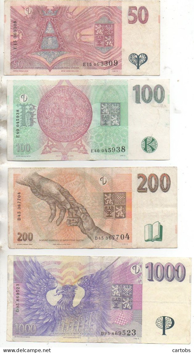 KORUN CESKYCH LOT De 4 Billets De Tchéquie 50/100/200/et 1000 :  Padesat, STO, Dveste, Tisic - Czech Republic