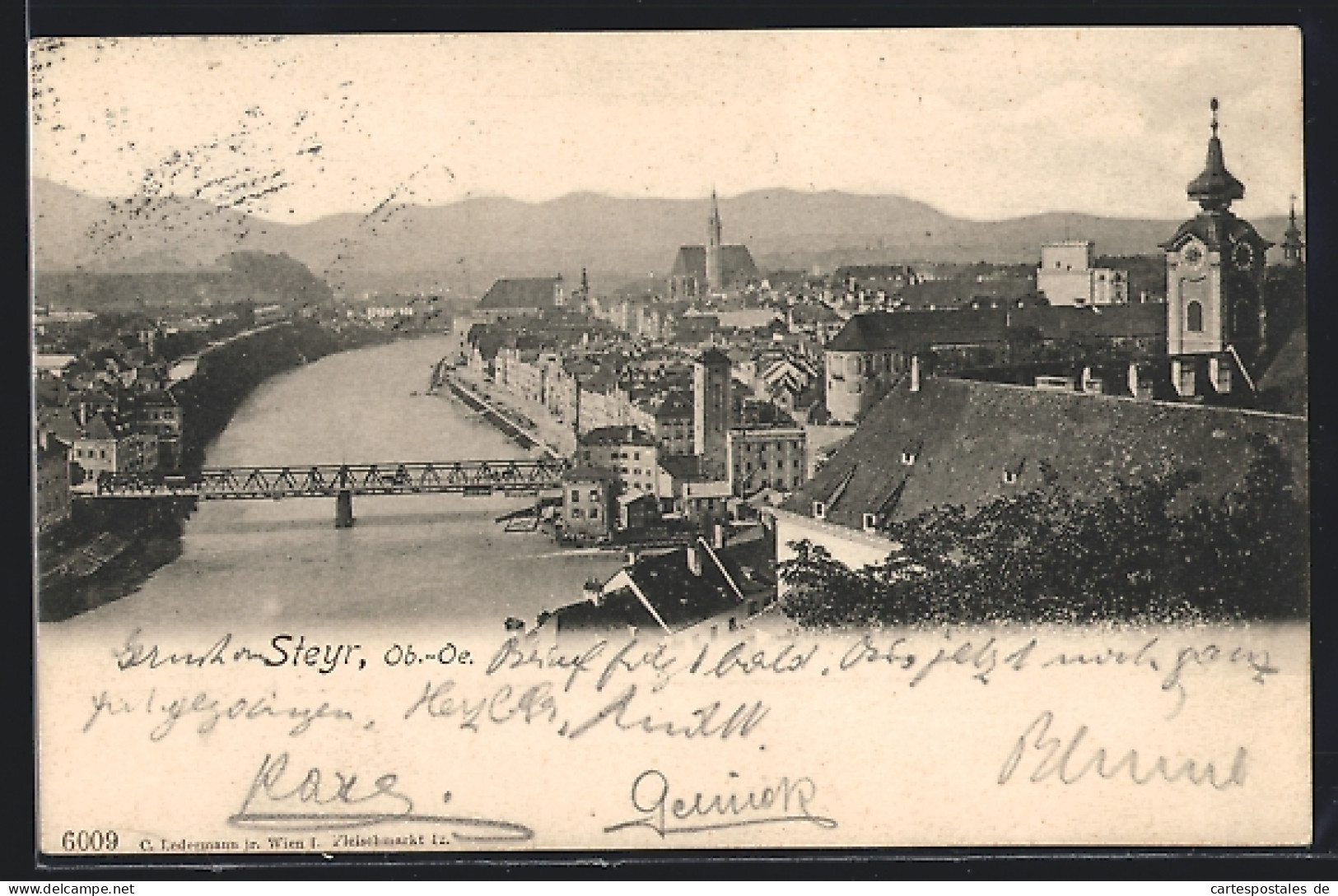 AK Steyr /Ob.-Oe., Ortsansicht Mit Brücke Aus Der Vogelschau  - Sonstige & Ohne Zuordnung