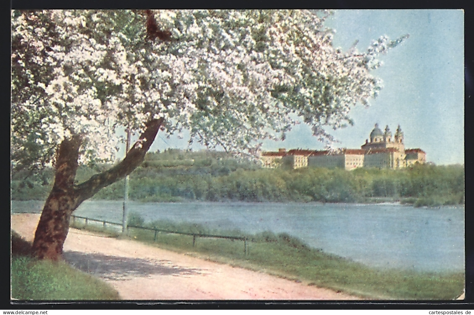 AK Melk, Blick Aufs Stift Mit Blühendem Baum  - Sonstige & Ohne Zuordnung