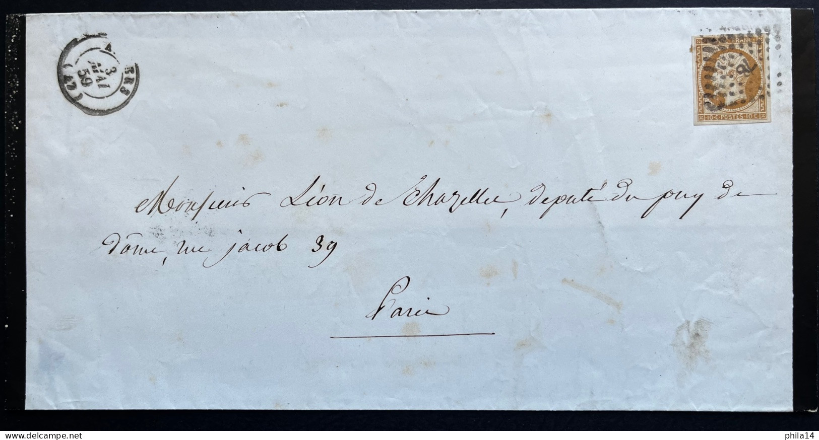 N°13 10c BISTRE NAPOLEON / ANGERS POUR PARIS / 3 MAI 1856 / LSC / ARCHIVE DE CHAZELLES - 1849-1876: Periodo Clásico