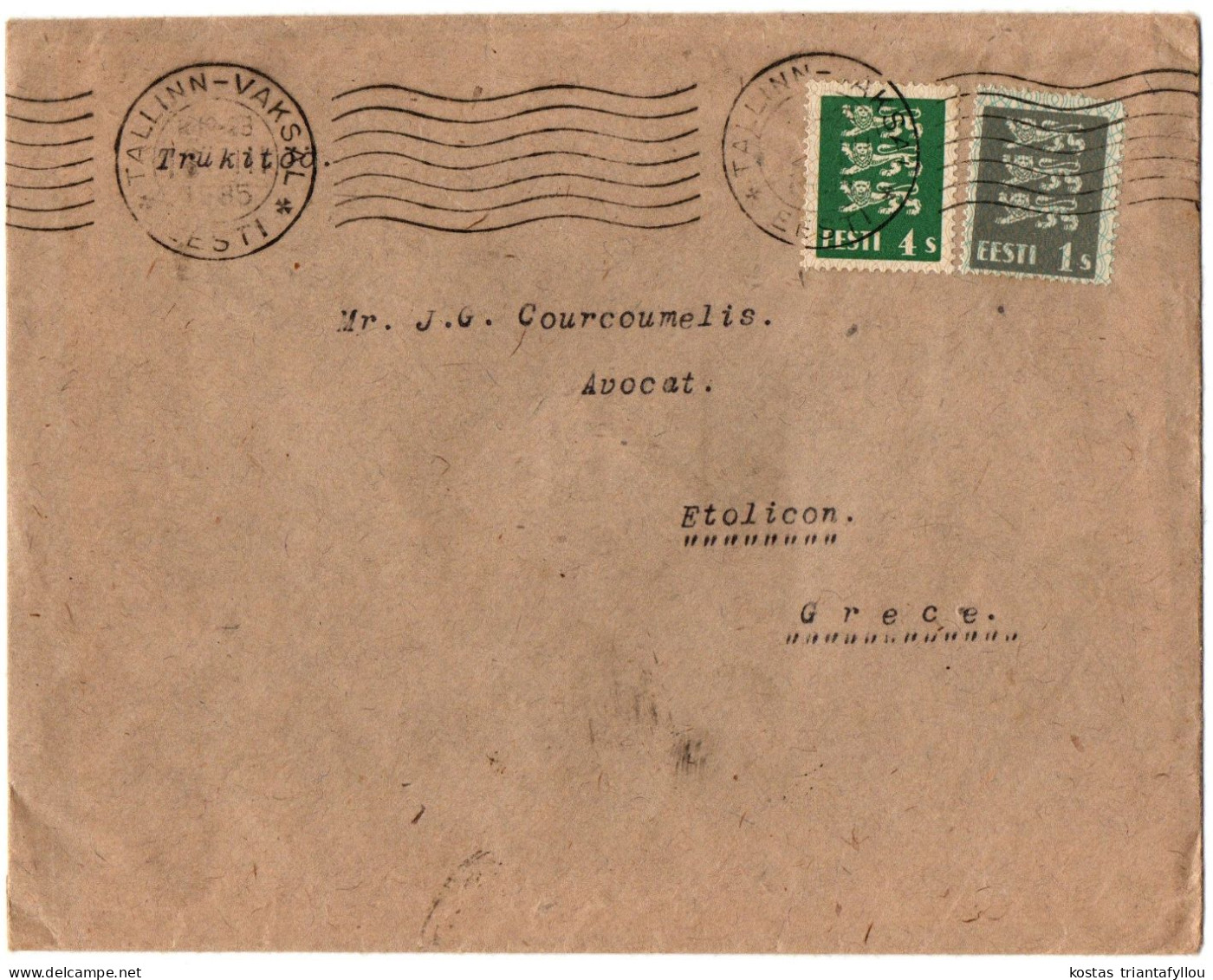 1,43 ESTONIA, 1935, COVER TO GREECE - Estonia
