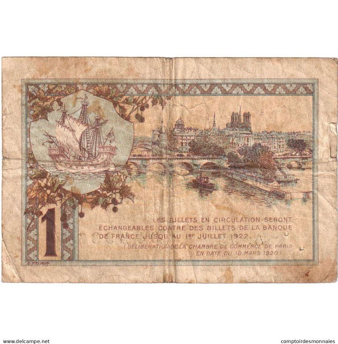 France, Paris, 1 Franc, 1920, B, Pirot:97-36 - Cámara De Comercio