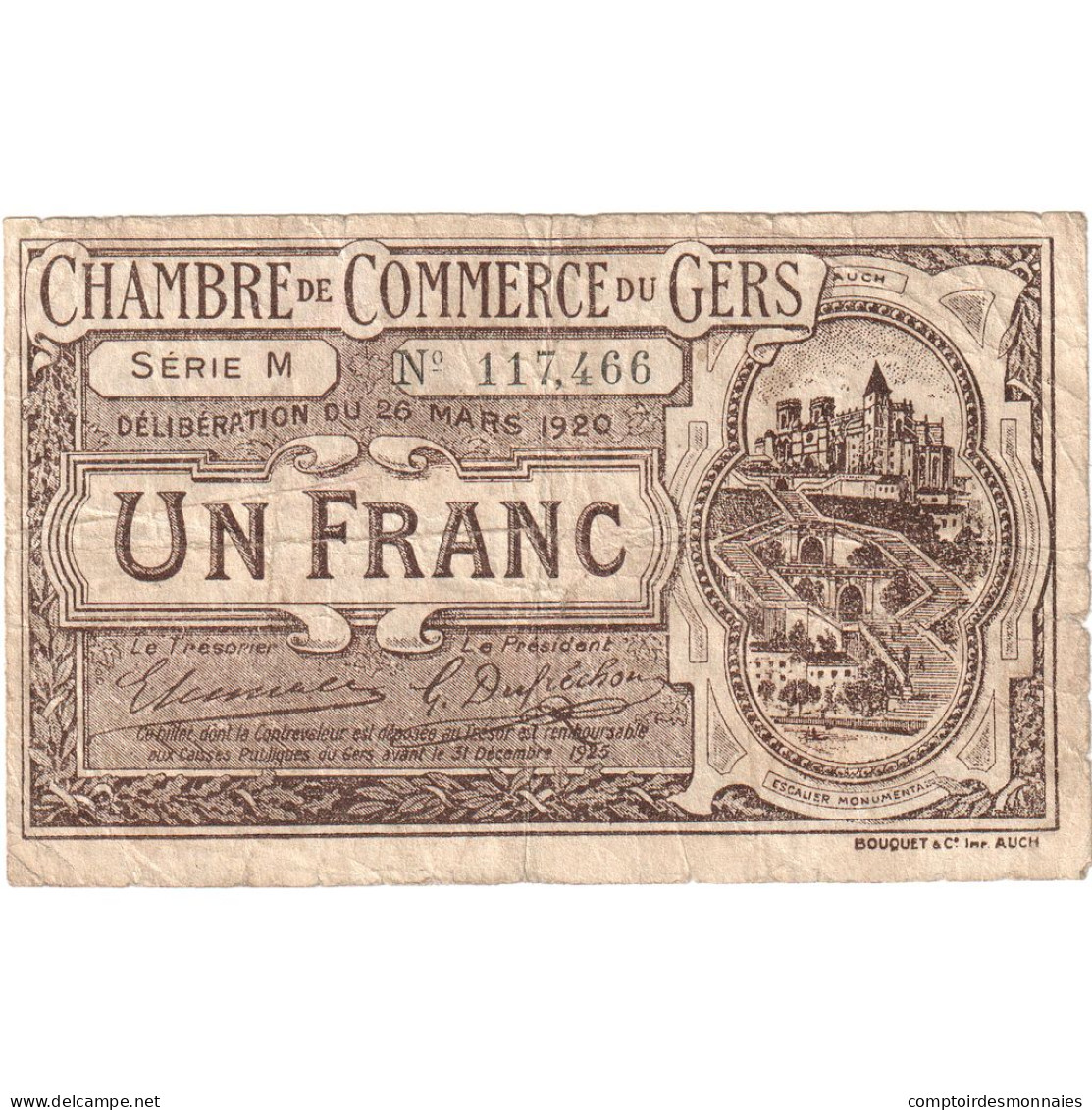 France, Gers, 1 Franc, 1920, TB, Pirot:15-19 - Cámara De Comercio