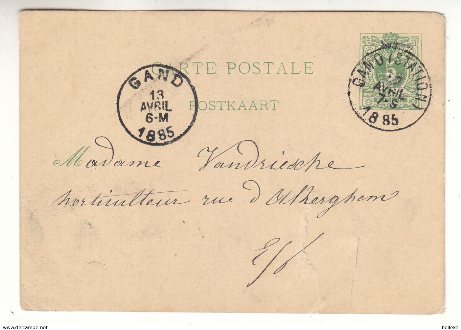 Belgique - Carte Postale De 1885 - Entier Postal - Oblit Gand Station - - Postkarten 1871-1909