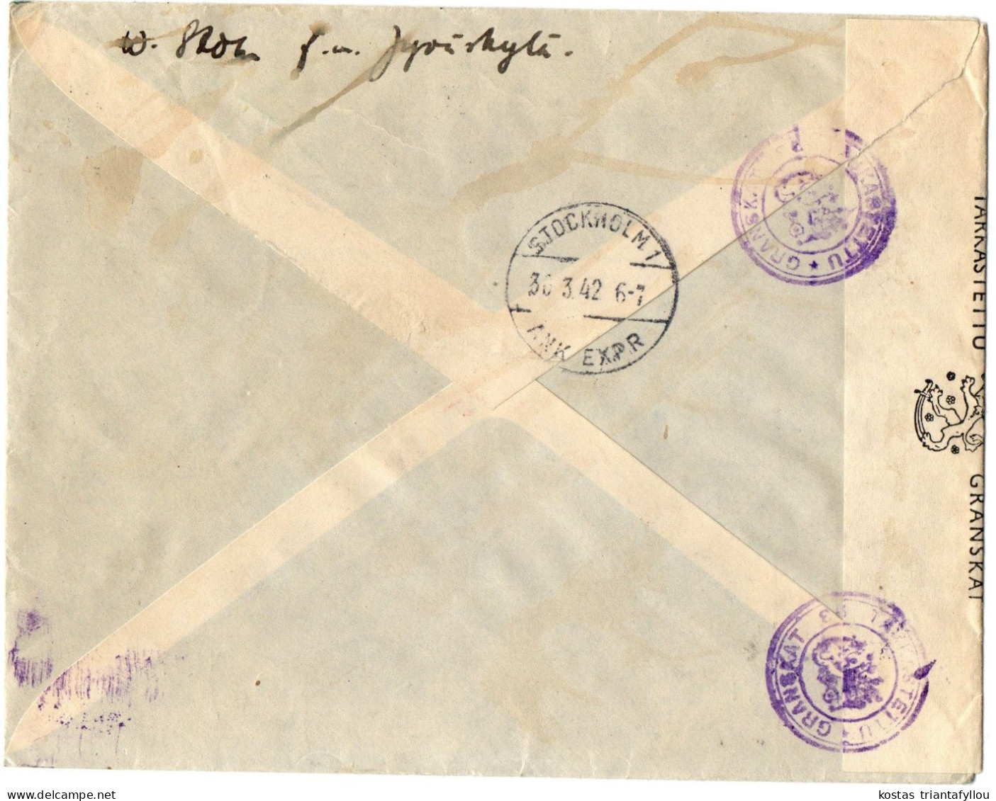 1,46 FINLAND, WW II, 1942, CENSORED COVER TO SWEDEN - Briefe U. Dokumente